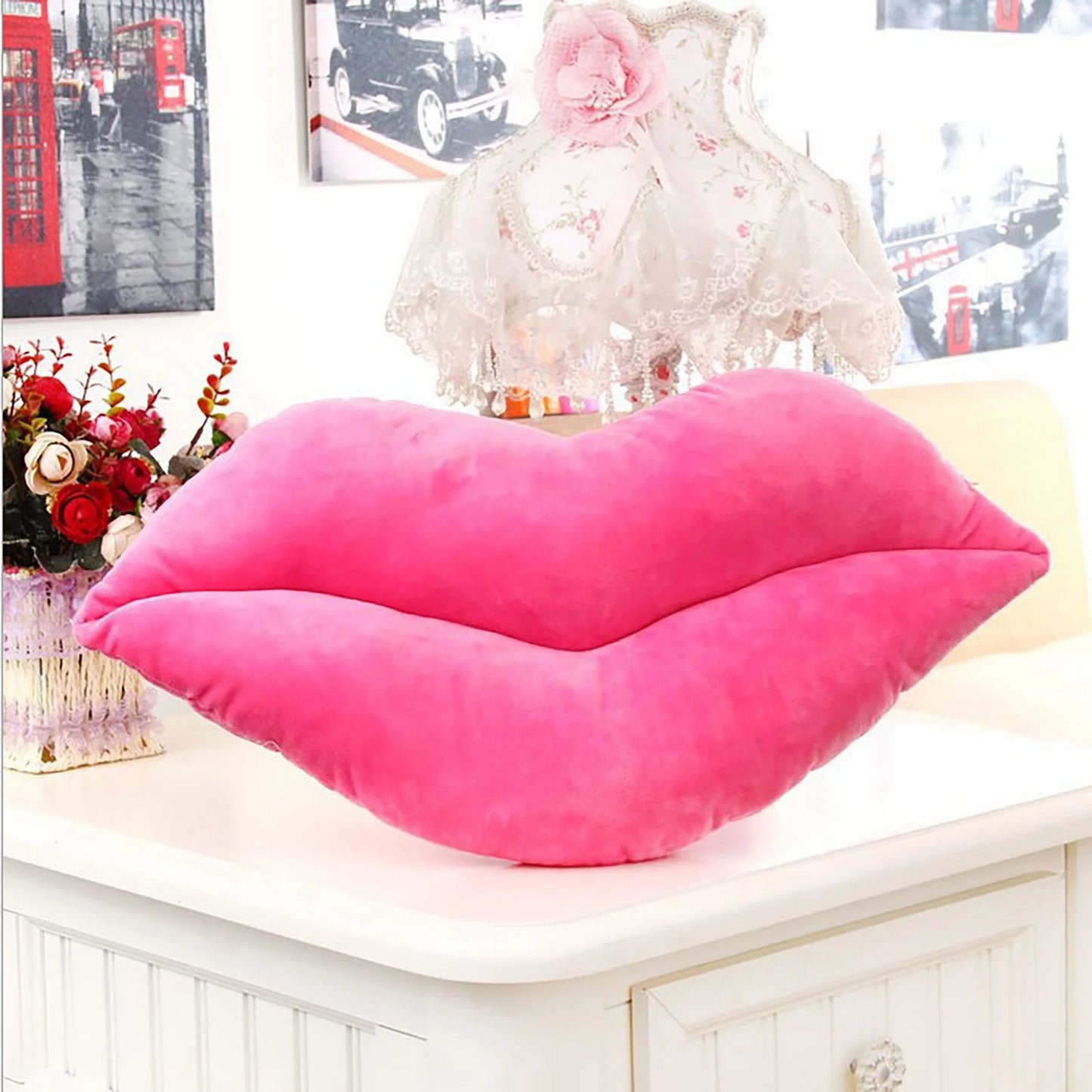 Deals！Hot Pink 3D Lips Throw Pillows,Lips Pillows Decorative Throw Pillows，Kiss Cute Pillow Girls Valentine'S Day Gift Soft Velvet Decorative Reversible Pillow Cushion for Bed Couch,Pink